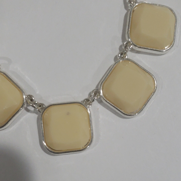 Silver-Tone & Beige Geometric Stone Necklace – Women’s Statement Fashion Jewelry - Picture 6 of 8
